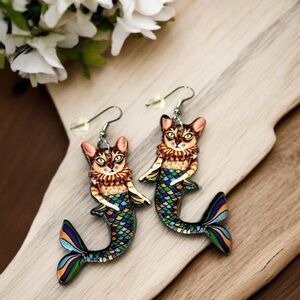 Colorful Cat Mermaid Earrings